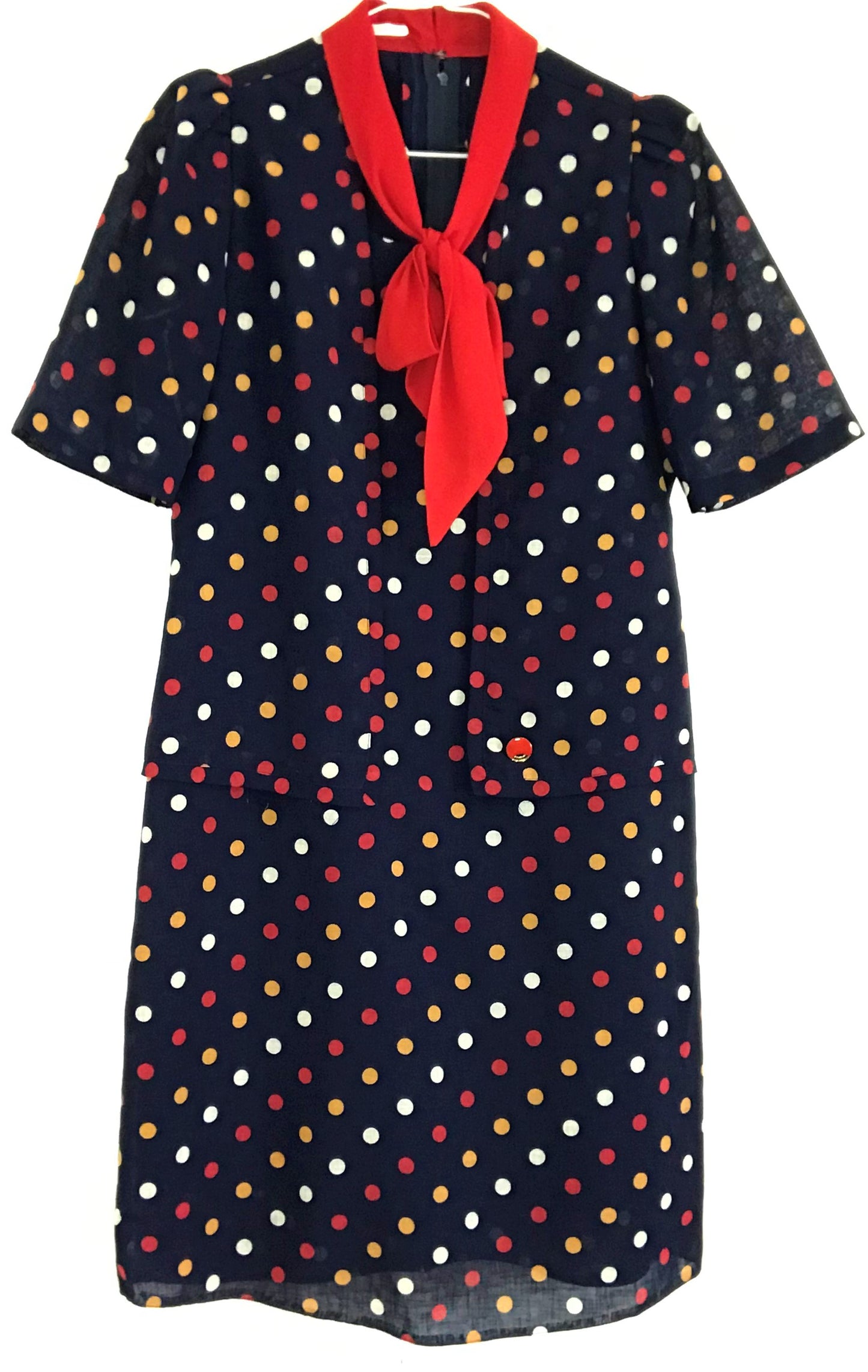 M63- Navy pokka dot midi dress 36C/33W