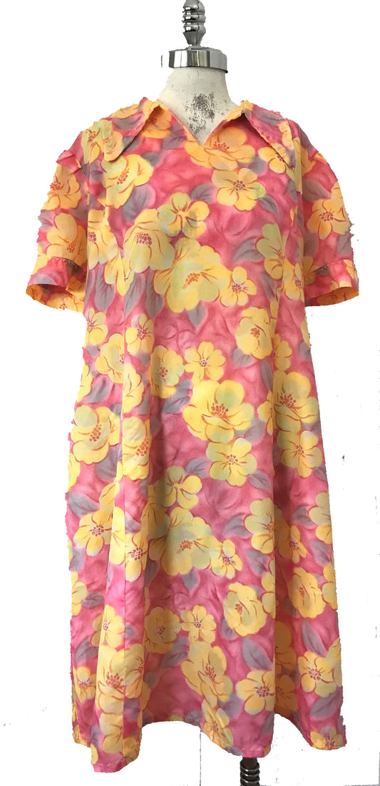 M88-Pink and Yellow Floral midi dress 44C/42W