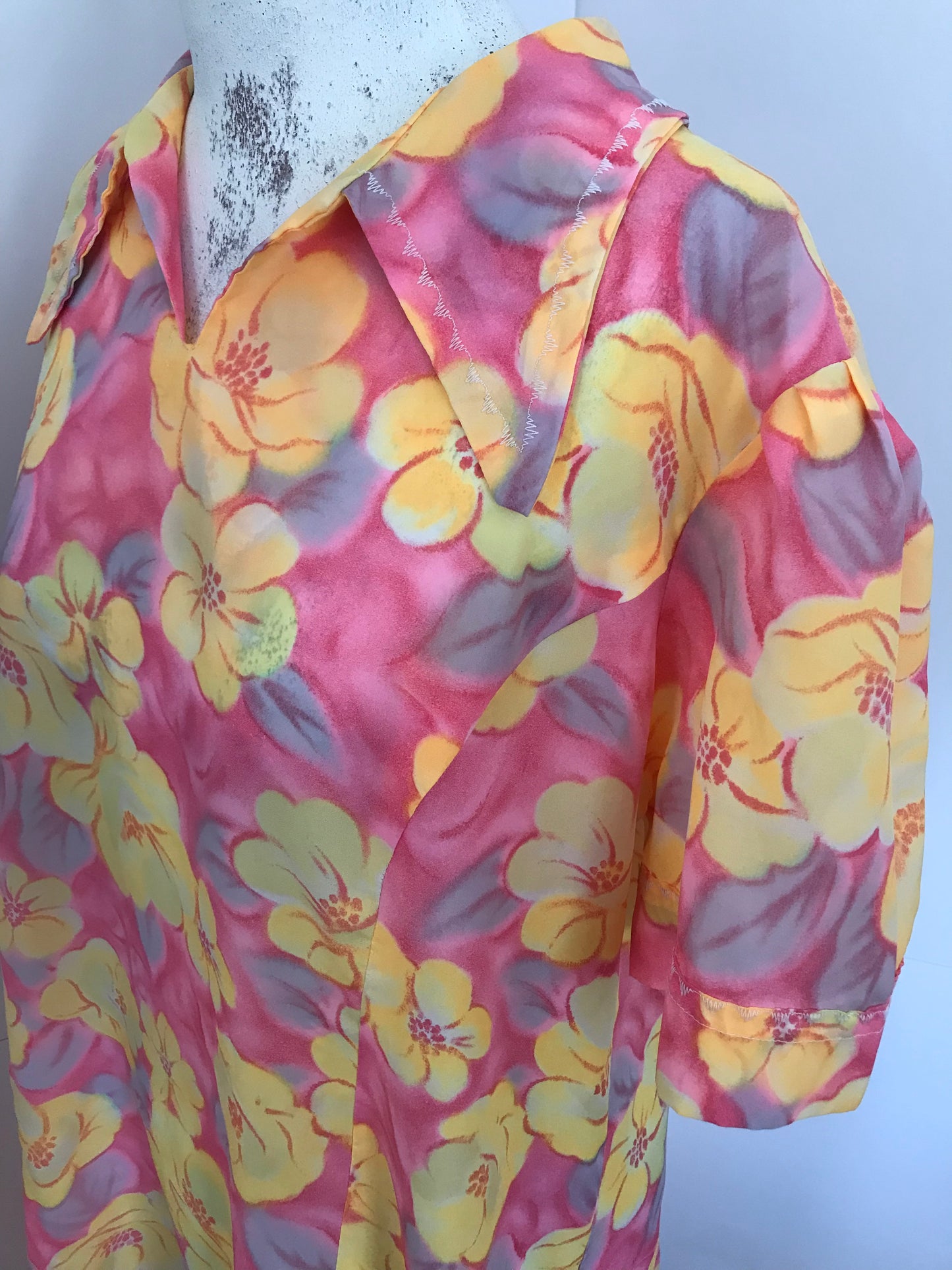 M88-Pink and Yellow Floral midi dress 44C/42W