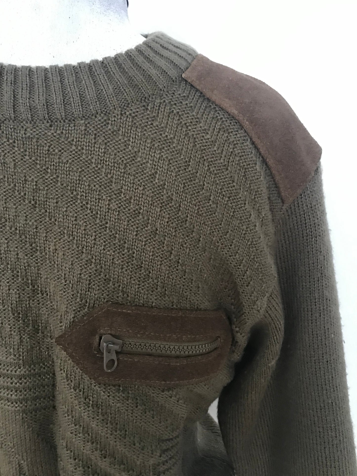 SW24- Khaki knit suede sweater 38C