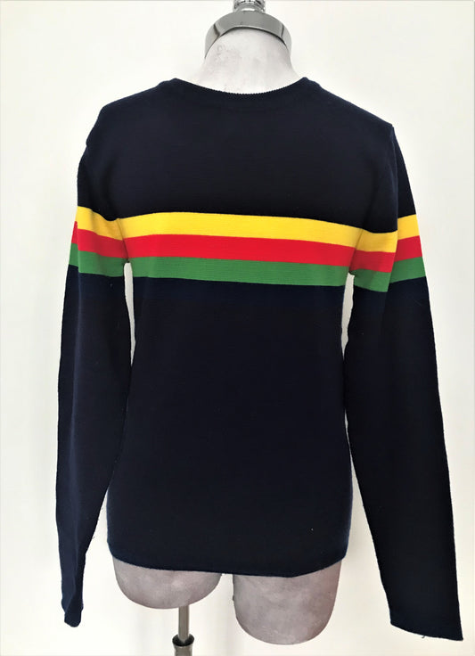 SW12- Navy chest striped sweater 32C