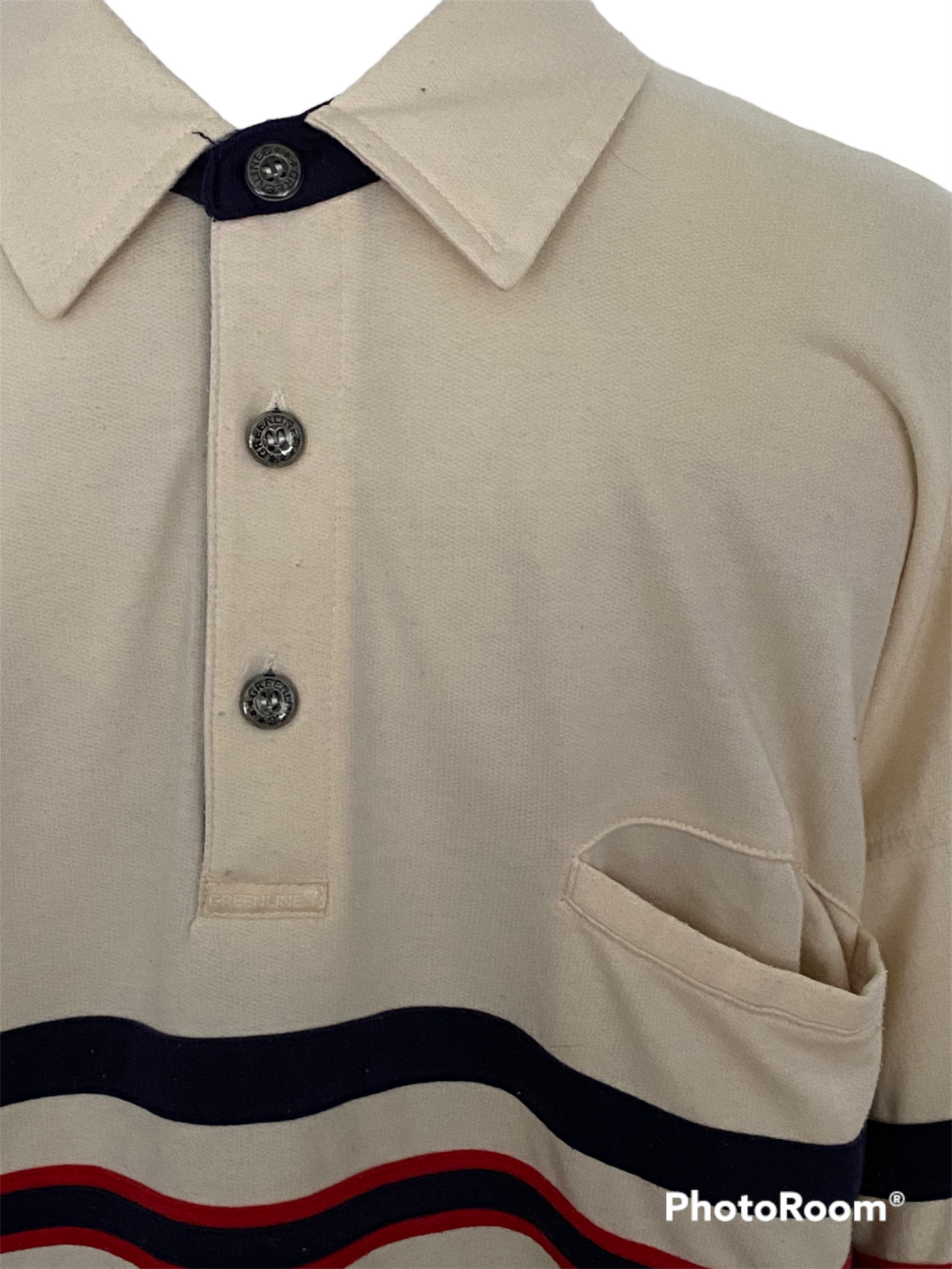 SH02-Cream with navy, red striped L/S polo 42C