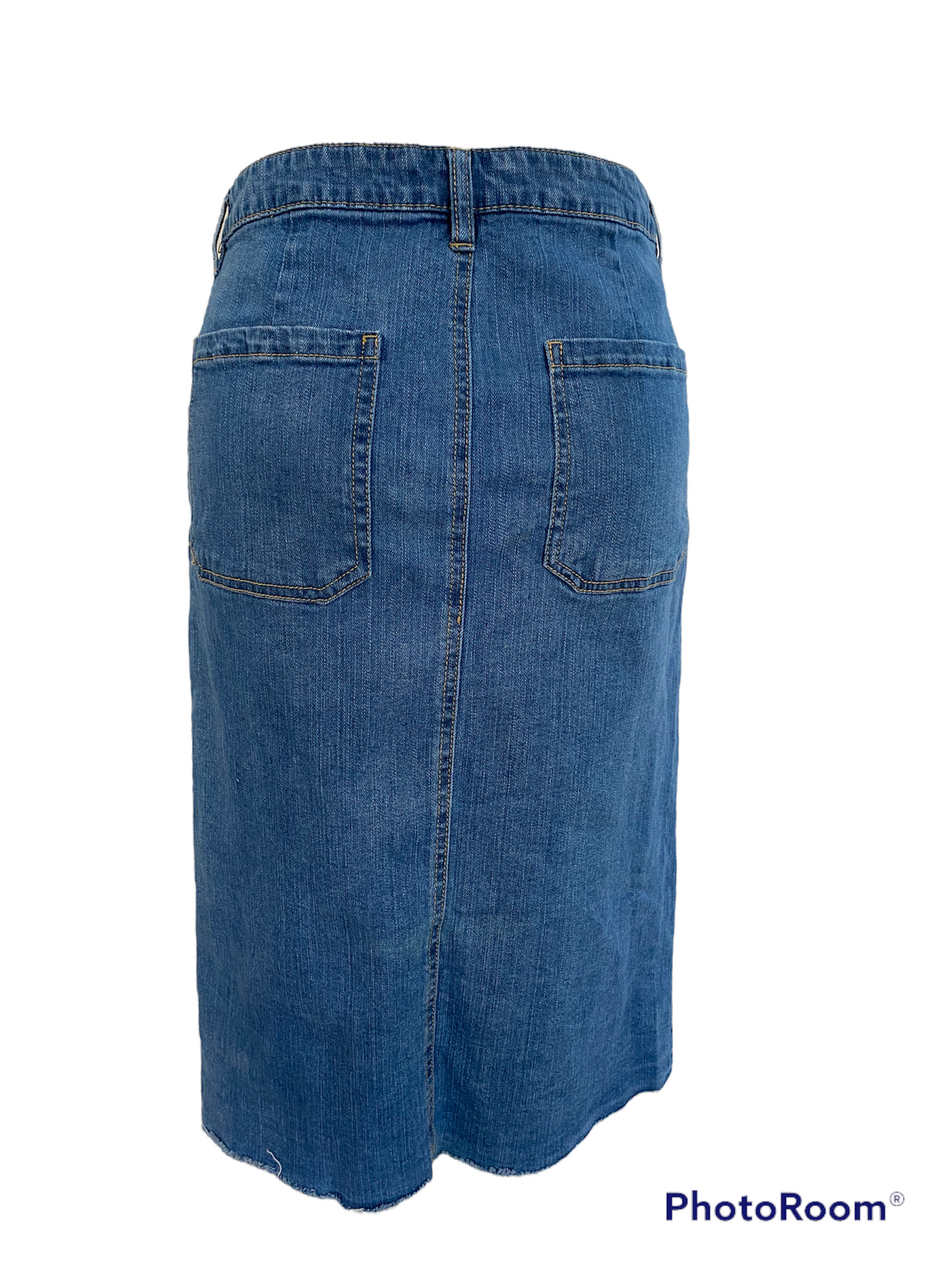 WS18- Blue denim button down skirt 28W