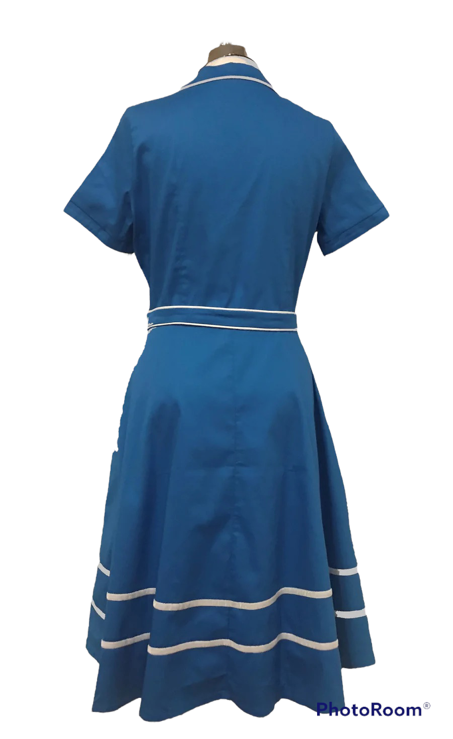 M03H- Blue white trim midi dress 36C/30w