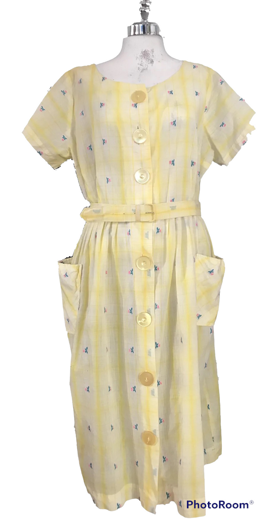 M06H- Yellow plaid floral midi dress 44C/36W