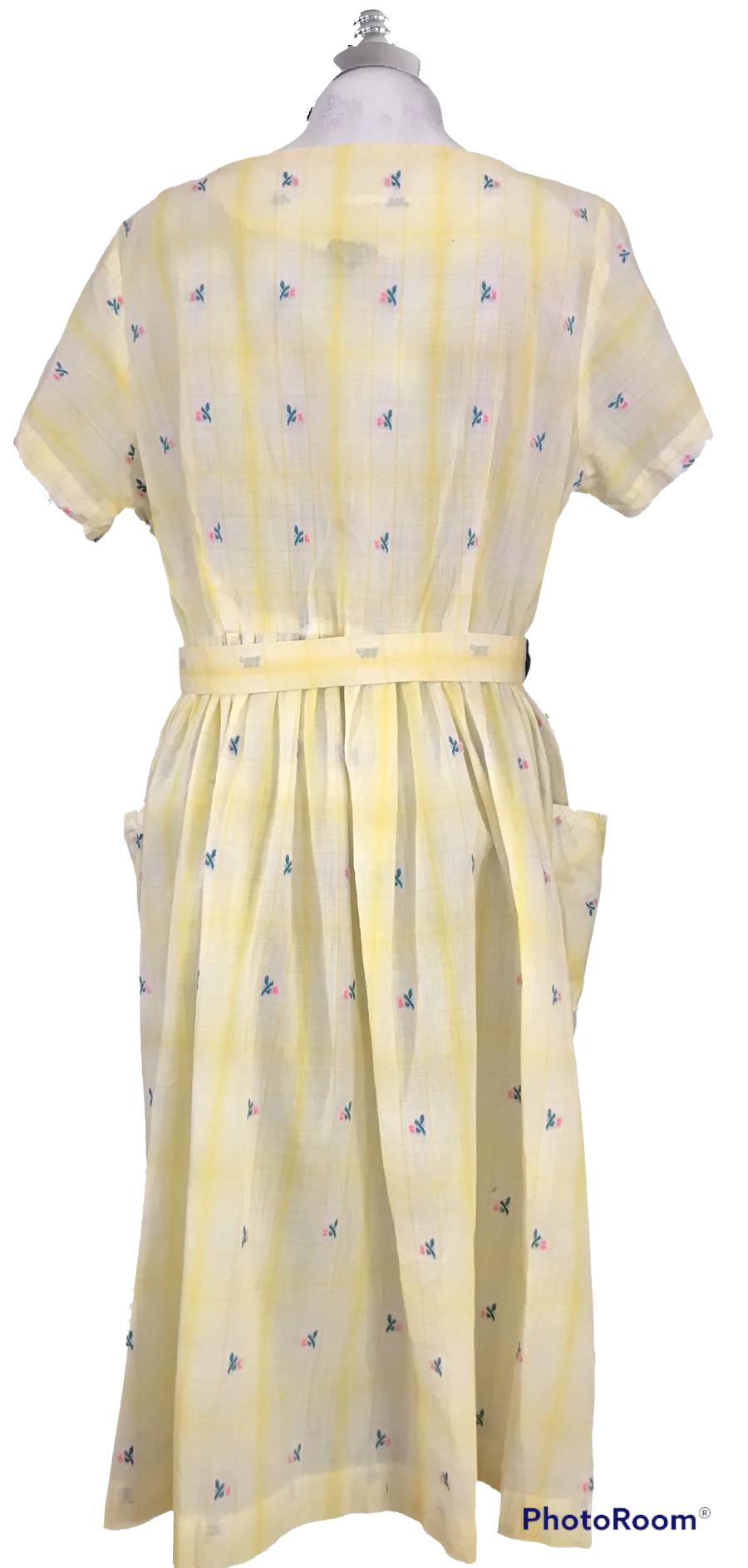 M06H- Yellow plaid floral midi dress 44C/36W