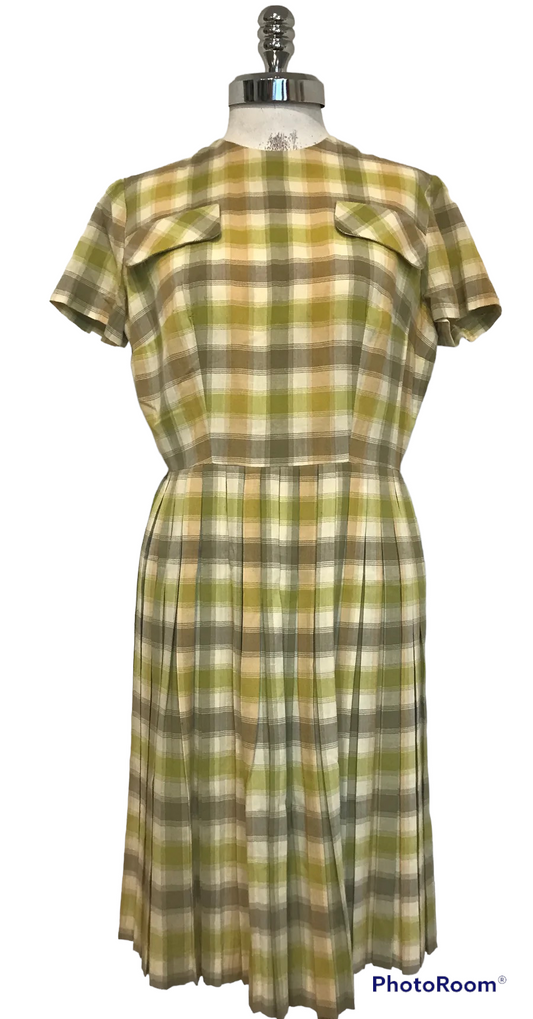 M07H-Green plaid dress 34C/30W