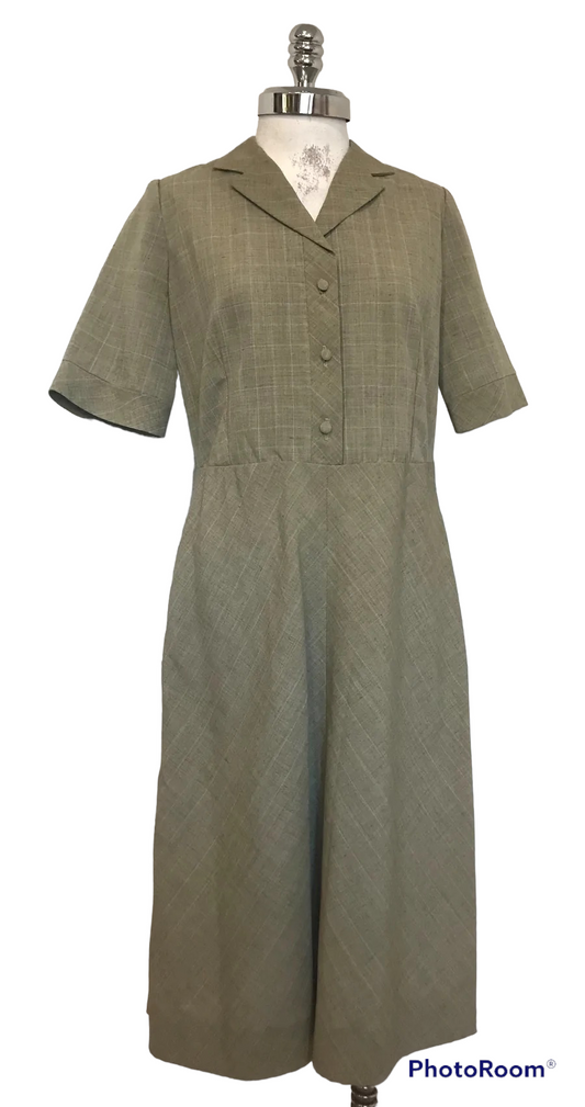 M08H-Pale green check midi dress 36C/32W