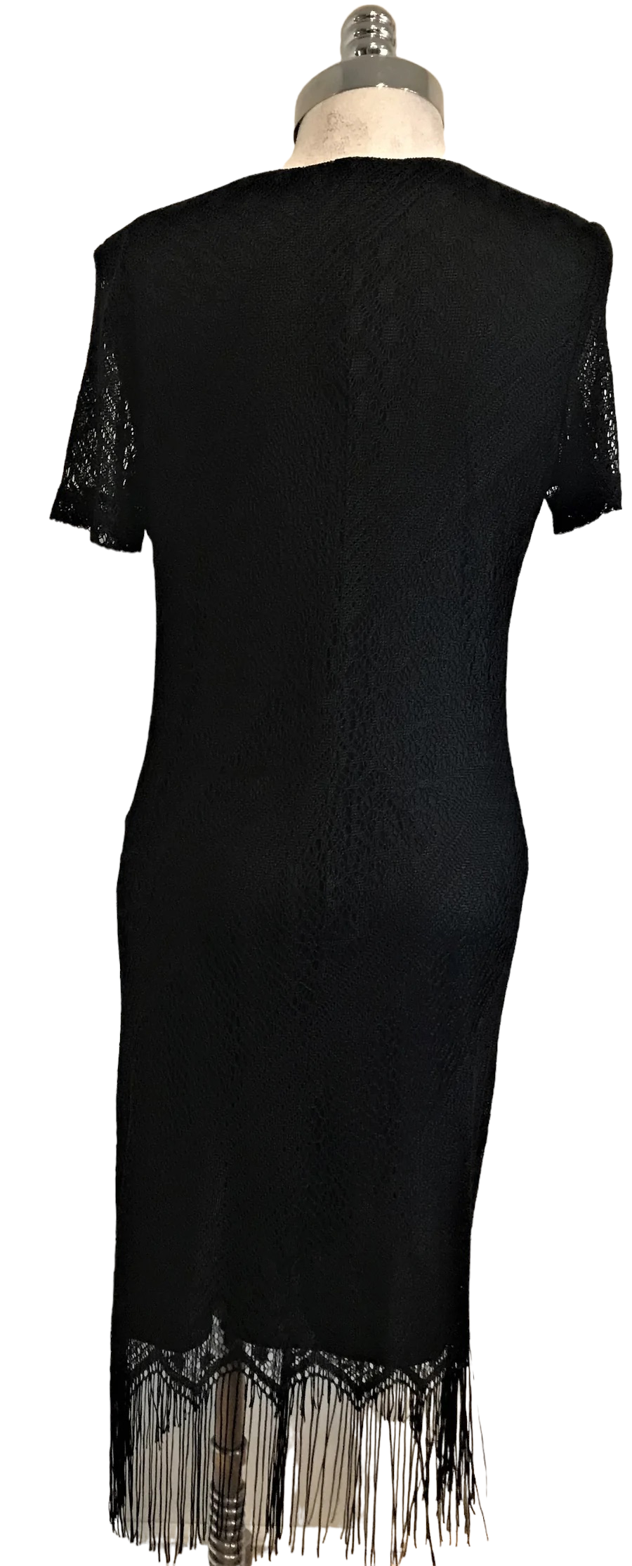 M29H- Black lace fringe midi dress 34C/ 29W