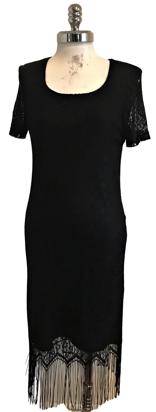 M29H- Black lace fringe midi dress 34C/ 29W