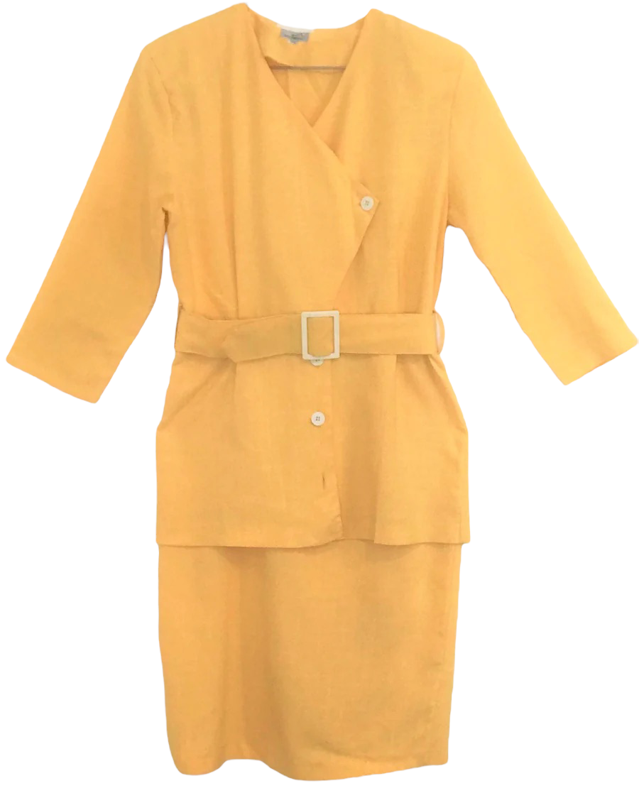 M21-Pale Yellow linen midi dress 36C/30W