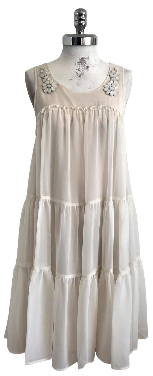 M46H- Cream ruffle layer midi dress 35C