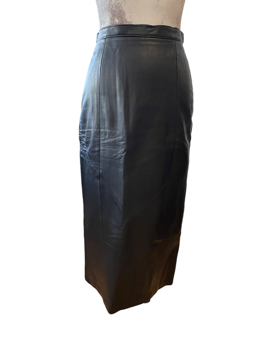 WS32- Long Black leather skirt 27W