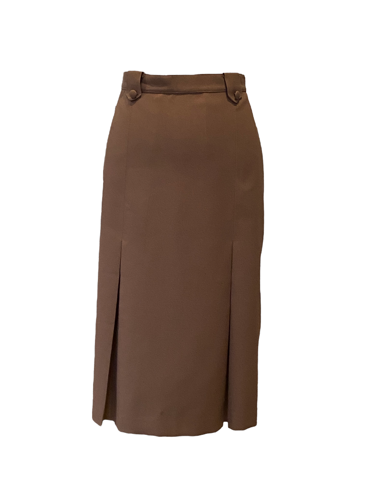 WS55-Brown Poly kick pleat skirt 31W