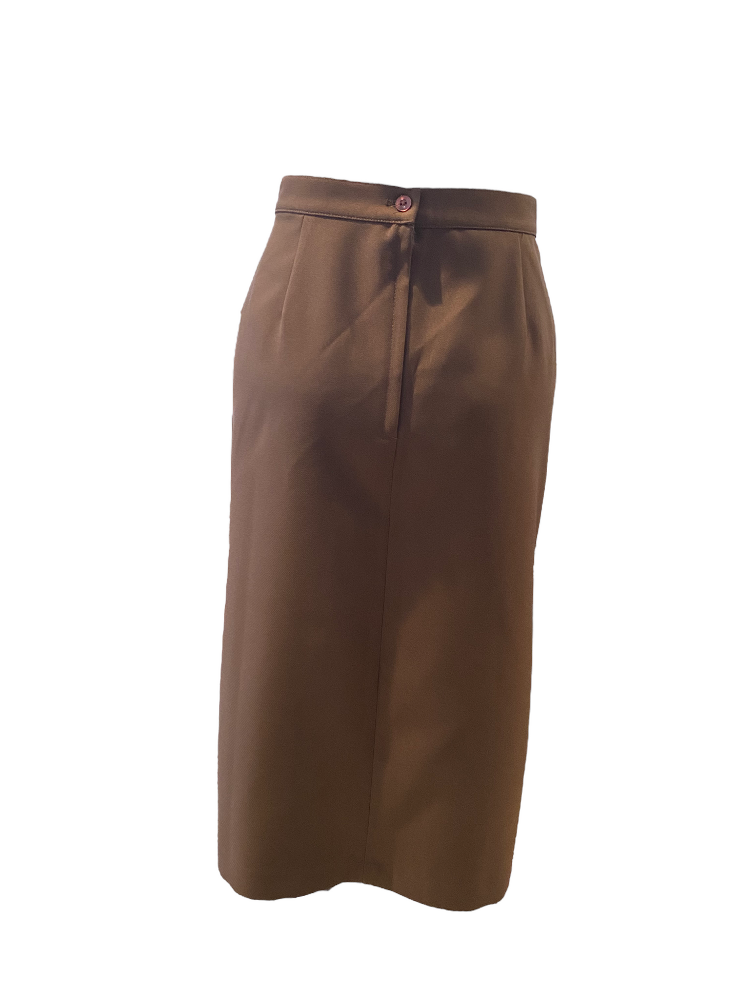 WS55-Brown Poly kick pleat skirt 31W