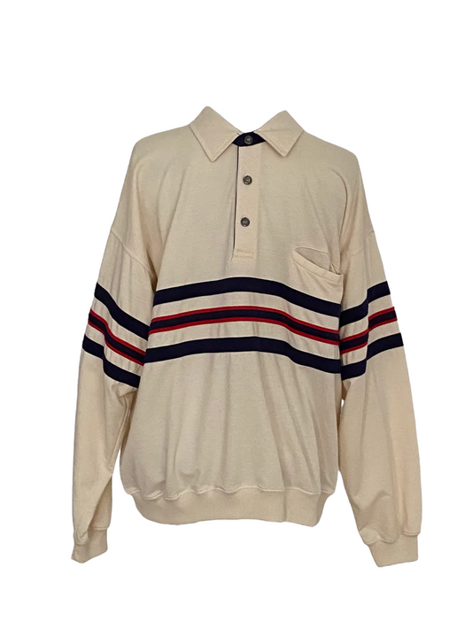 SH02-Cream with navy, red striped L/S polo 42C