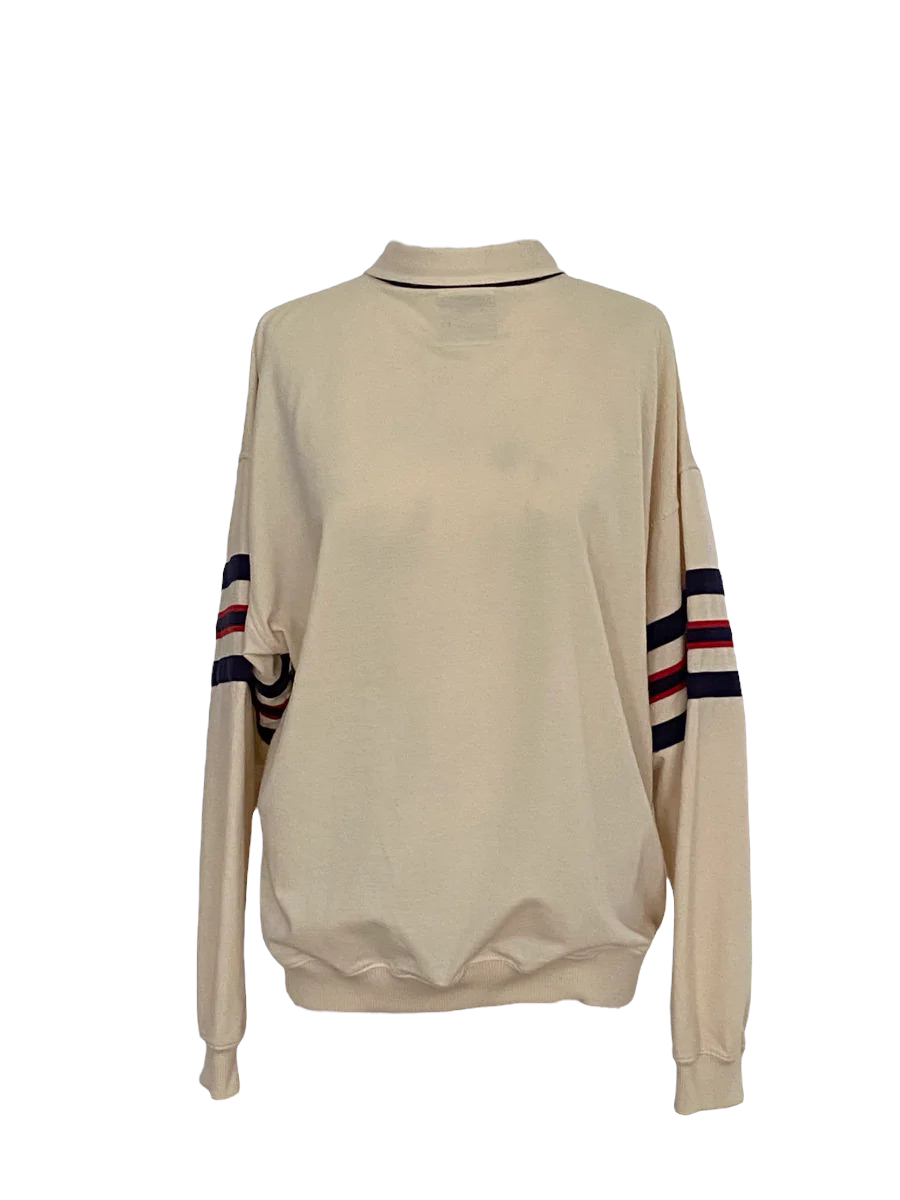 SH02-Cream with navy, red striped L/S polo 42C