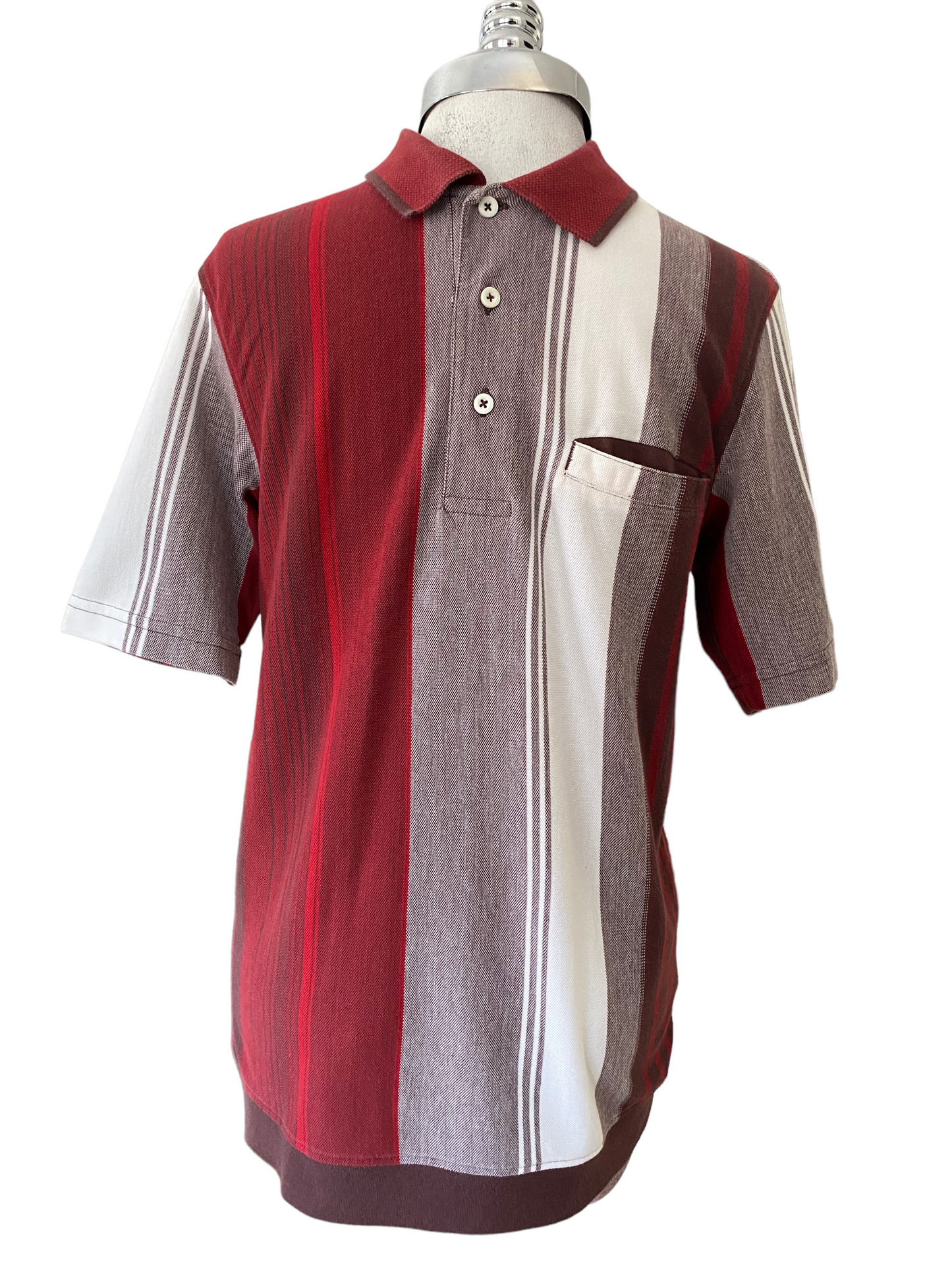 PSH01- Red Burgundy striped polo 34C