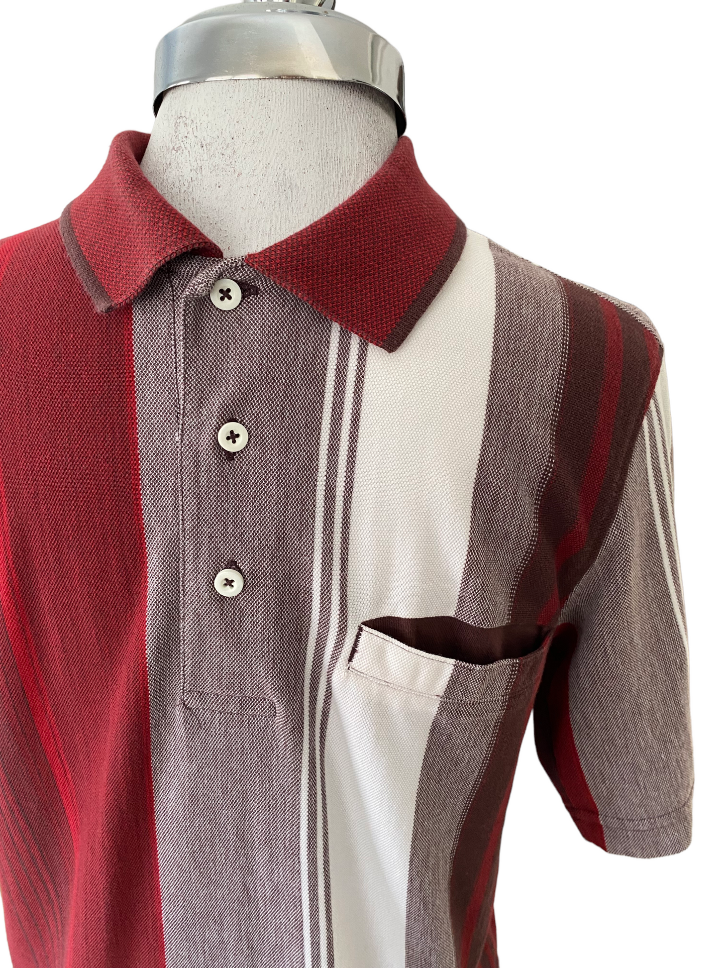 PSH01- Red Burgundy striped polo 34C