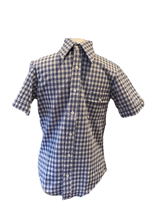 SH03-Blue checkered Vintage shirt 37C