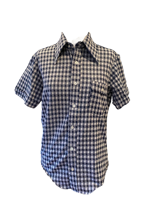 SH04-Navy checkered Vintage shirt 37C